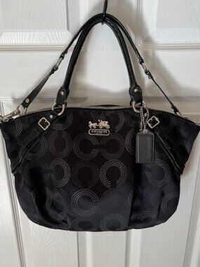 COACH | Black Madison Dotted Op Art Sophia Satchel Bag